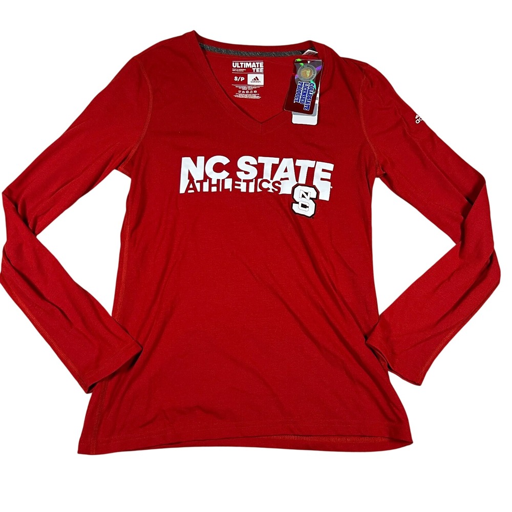 Adidas NC State Athletics Women Small Red Long Sleeve Ultimate Tee Climalite NEW